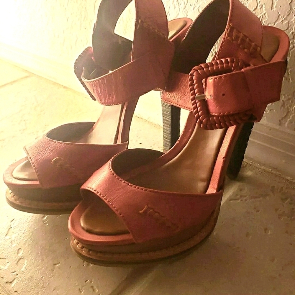 Boutique 9 Coral Pink Braided Buckle Platform Heels